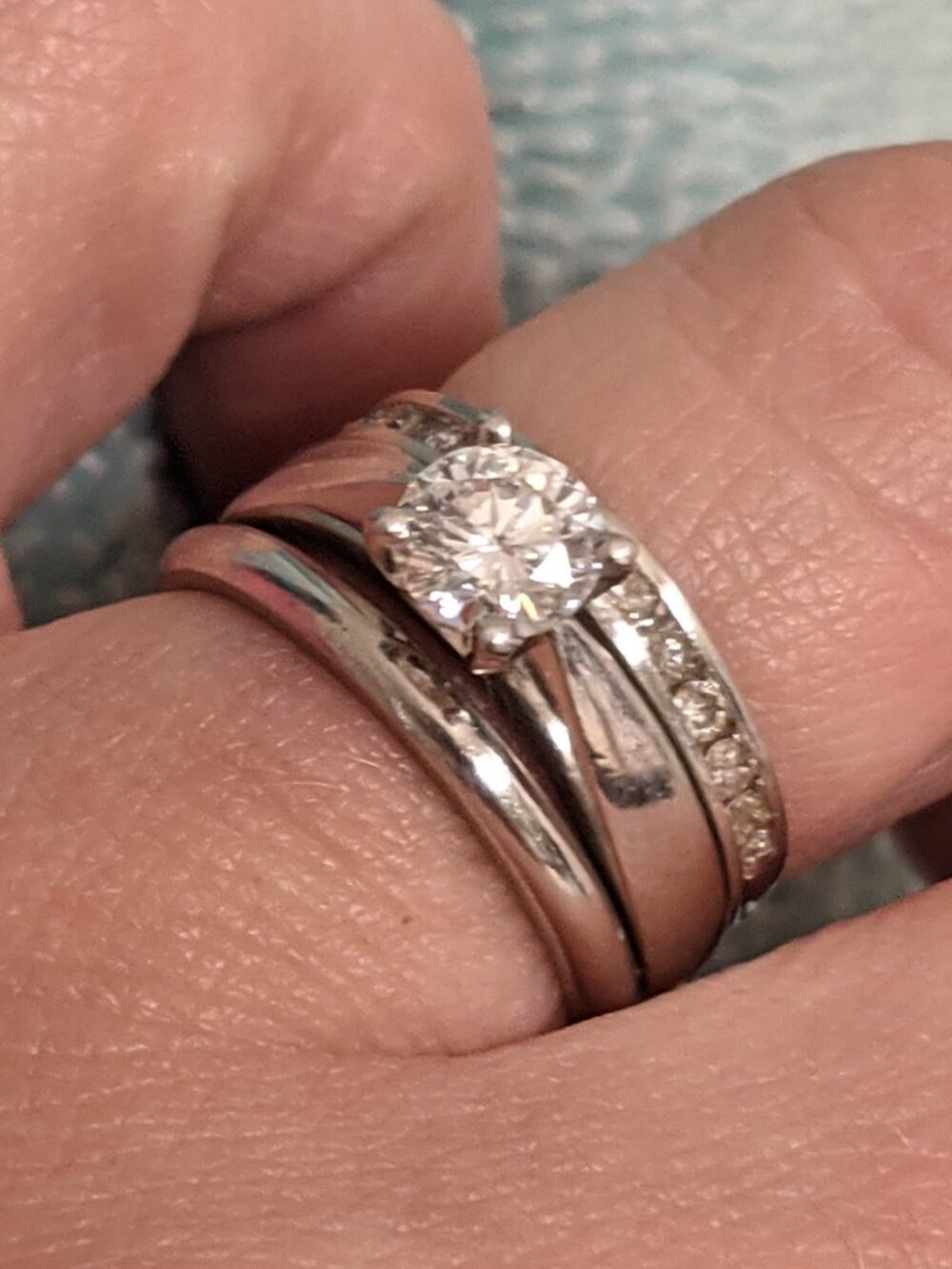 Platinum & Diamond Solitaire, wedding band, anniversary wedding rings set $7300